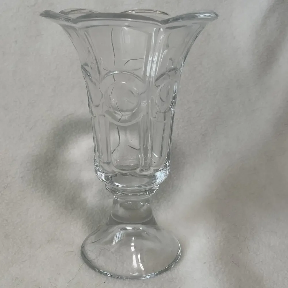 Vintage EAPG Bullseye Design, Art Deco Vase, Scalloped Rim